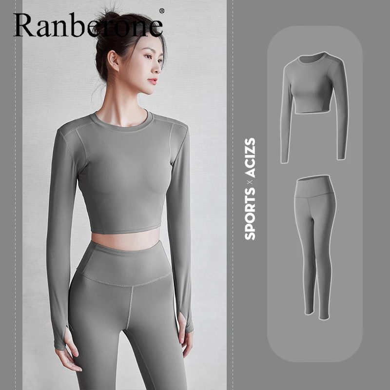 Женский спортивный костюм из 2 предметов спортивные облегающие рубашки с длинным