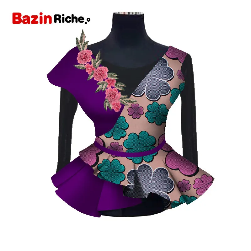 Африканские блузки для женщин V ожерелье с аппликацией Анкара Стиль без рукавов