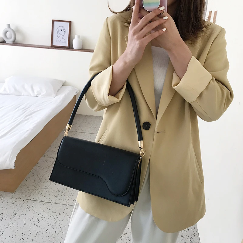 

ATLI New Solid Color Pu Leather Shoulder Bags for Women 2021 Designer Handbag Vintage Tote Bag Ladies Crossbody Bag Sac A Main