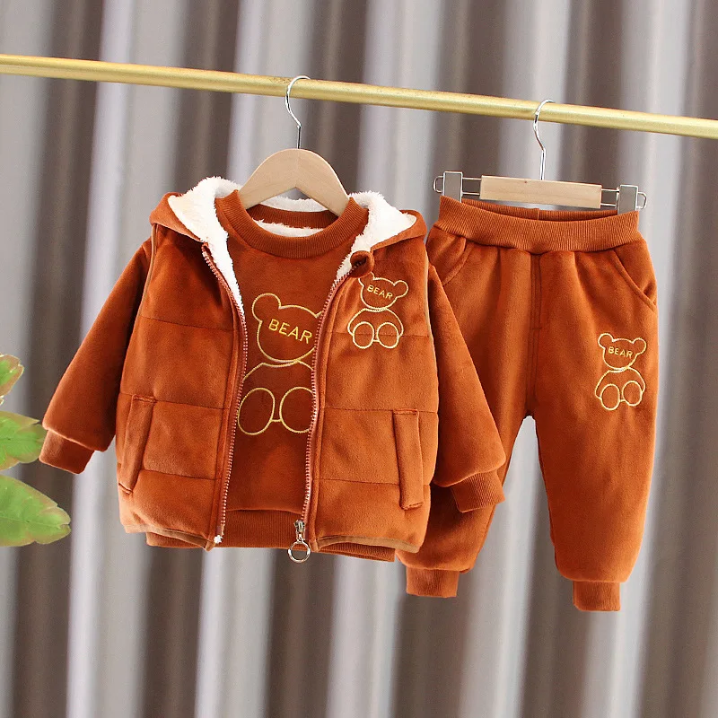 

Boys Thick Clothes Sets Children Cotton Warm Velvet Vest T-Shirts Pants 3pcs Tracksuits For Baby Kids Sports Suits Outfits 5Y