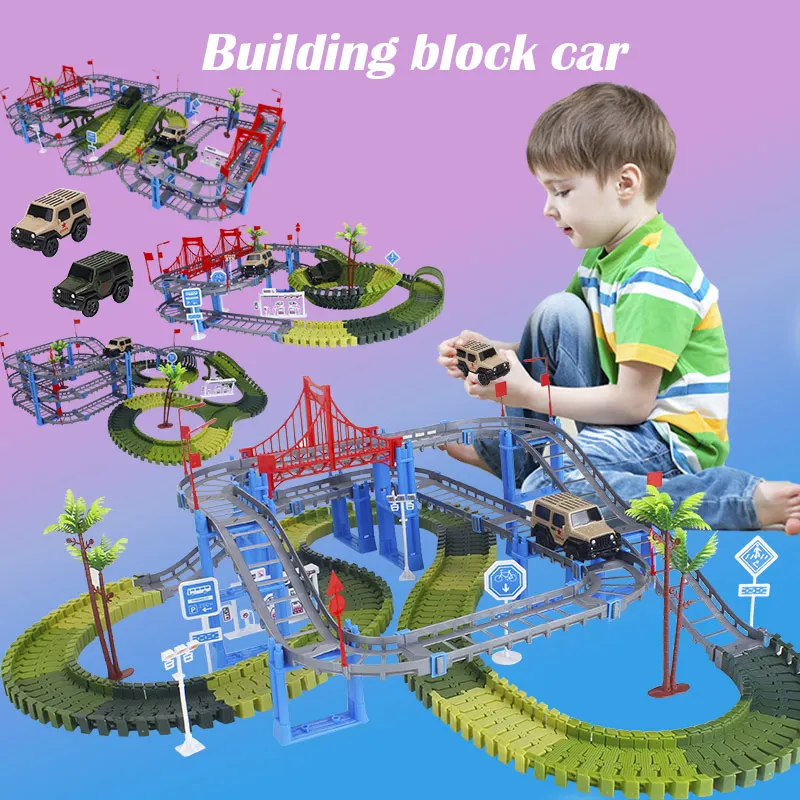 

DIY Military Play Set Magical Racing Track Bend Flexible Glowing Race Railway Army Flash Track Car Educational Toys For Children