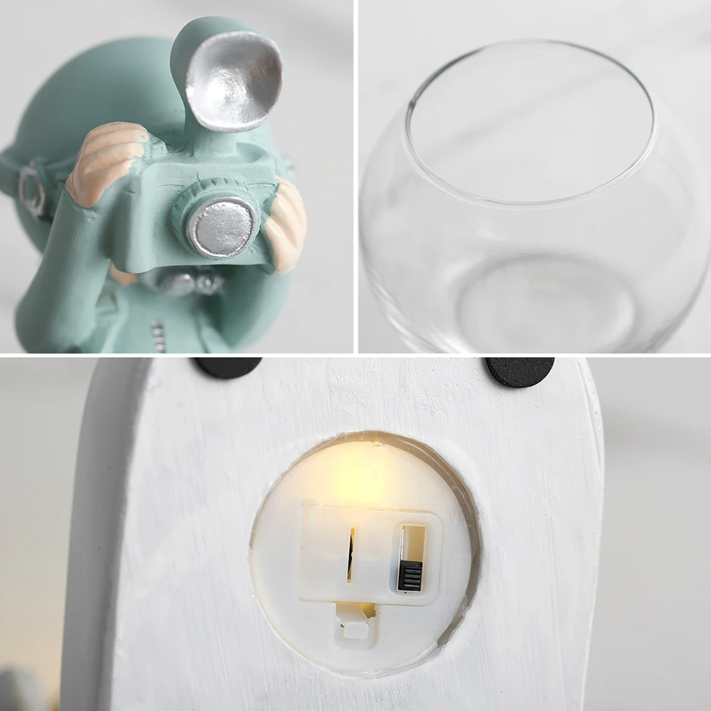 

Creative Glass Vase with Plug-in Battery and LED Light Diving Ornament Astronaut Resin Vases Hydroponics Home Decor
