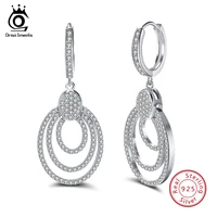 orsa jewels solid 925 sterling silver big drop earrings aaaa cz paved luxury 3 circles hoop drop earrings for wedding party se46