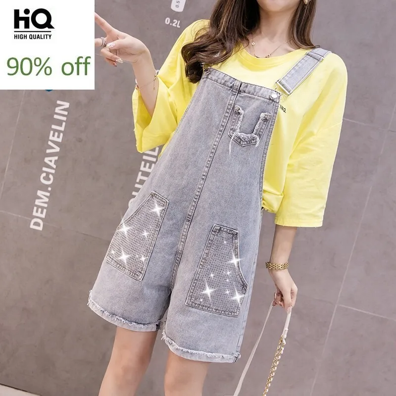 Новинка женский короткий комбинезон летний без рукавов свободный крой алмазные