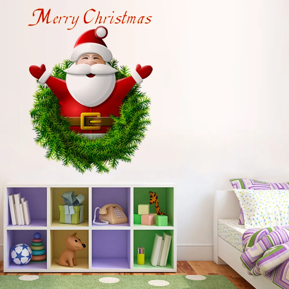 Рождественские наклейки на стену 3D мультфильм Санта Клаус виниловые