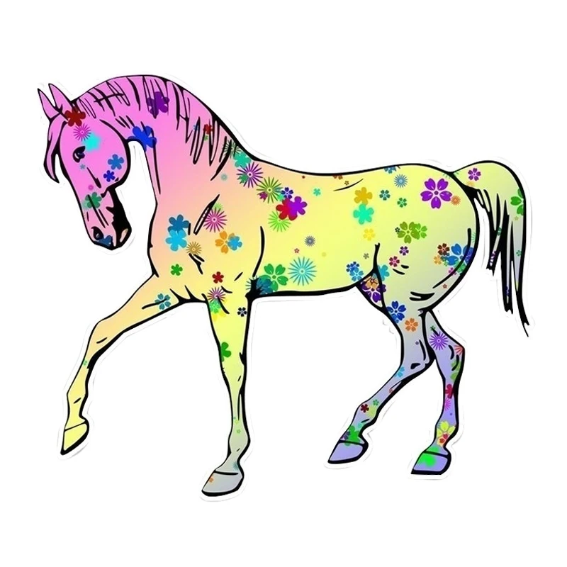 

12.7CM10.9CM Interesting Mysterious Colored Flowers Cartoon Horse Colored PVC Car Sticker