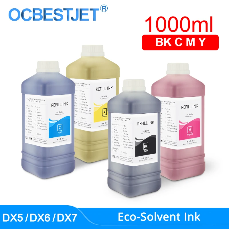 1000 мл эко-сольвентные чернила для Epson DX4 DX5 DX6 DX7 DX10 печатающая головка S30600 S30670 4800 4880 7800 7880 экосольвентные чернила 4 Цвета/комплект