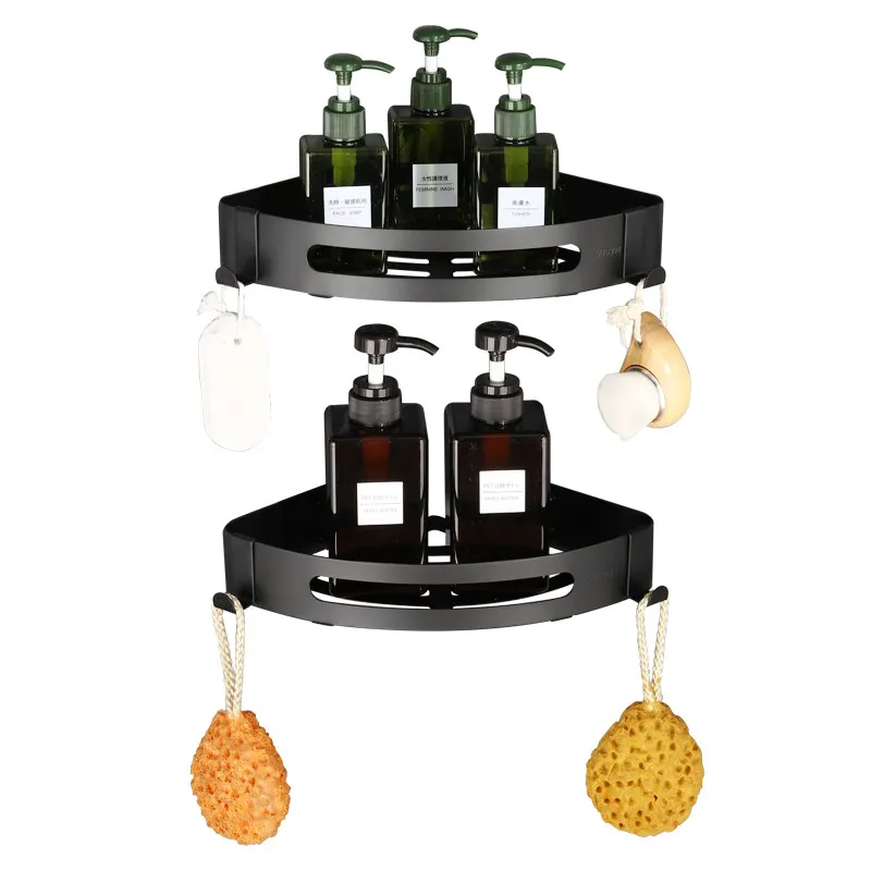 

Black Bathroom Shelf Stainless steel Corner Storage Rack Shampoo Towel Shelves Kitchen Condiment Holder Bathroom Accessories