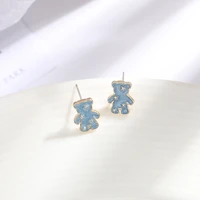 new cute blue star and bear stud earrings for women girl cartoon animal earrings jewelry brincos gifts children birthday party