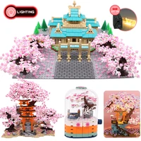 city mini street building blocks japanese fushimi inari shrine sakura model classic moc kids toys children gift