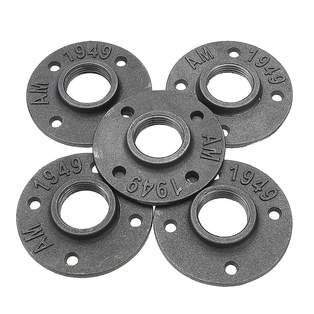 

5 Pcs Of 3/4" 1/2" Malleable Thread Floor Flange Iron Pipe Fittings Wall Mount Industrial Style