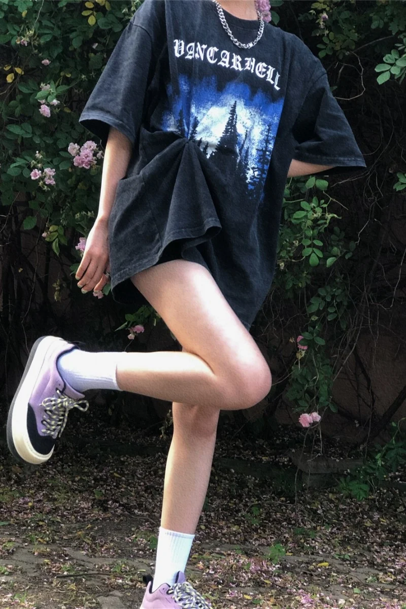 Крутая газовая футболка летняя свободная Универсальная в стиле бойфренда с