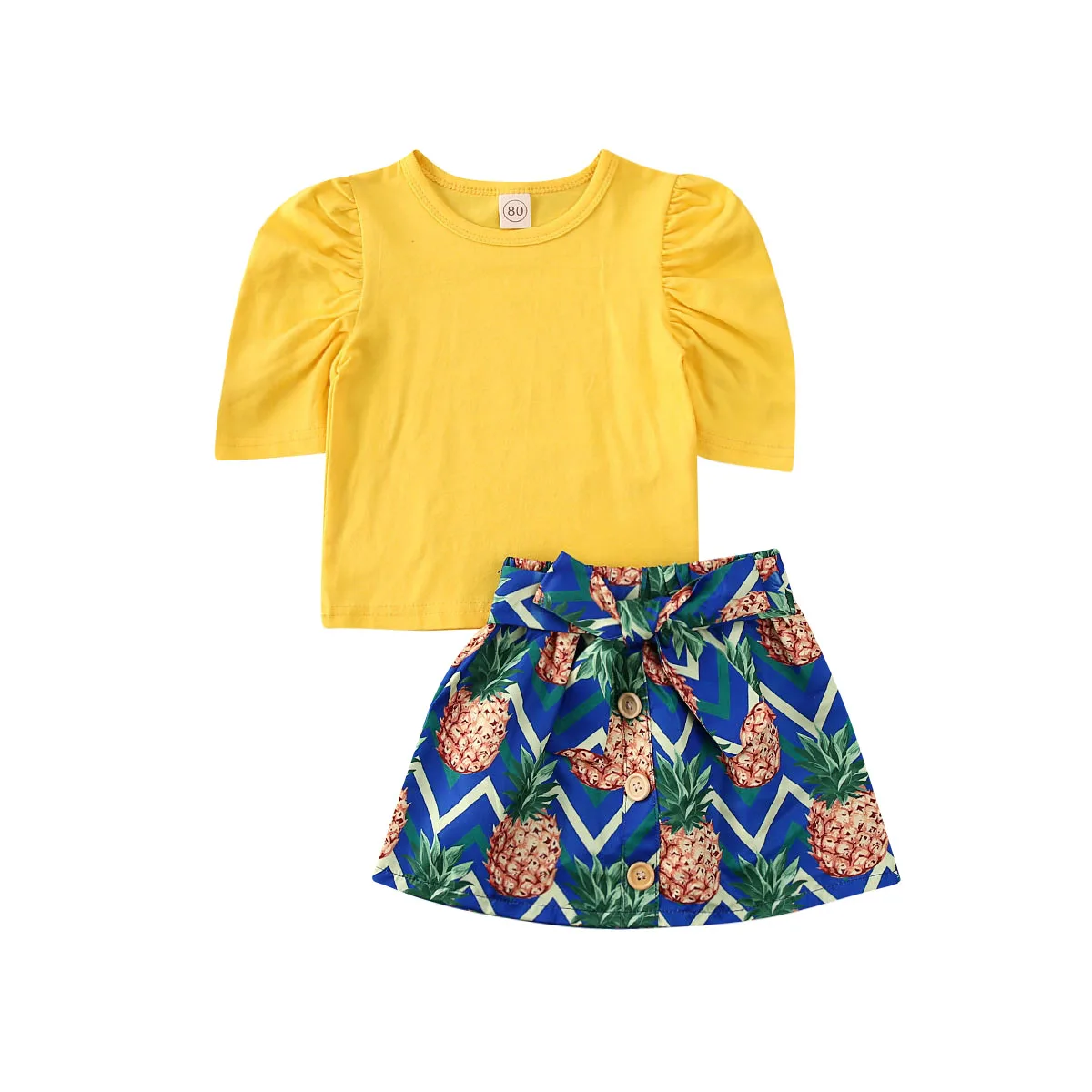 

AA 2020 Summer Toddler Baby Clothing Kids Girls Clothes Sets Tops Shirt Pineapple Print Shorts/Skirt Clothes Set