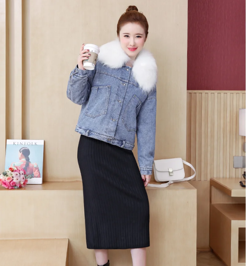 Джинсовая куртка осень-зима 2018 Новая женская бархатная свободная тонкая с