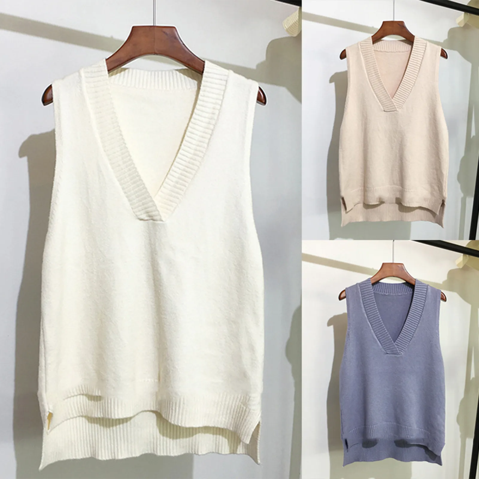 Женский вязаный свитер с V-образным вырезом модный жилет осенне-зимний Свободный