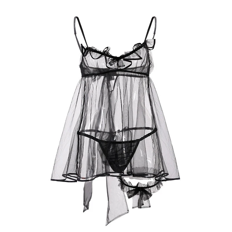 

2019 High Quality Women Sexy Mesh Lingerie Pijama Sleepwear Dress Underwear Babydoll Nightgown Black Nightdress Chemise De Nui