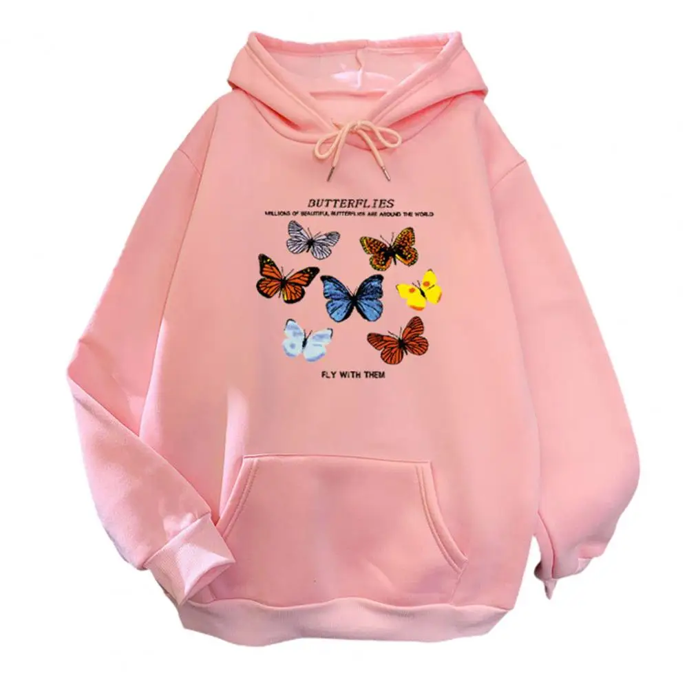 Butterflies Pattern Front Pocket sweatshirts streetwear 2021 new fashion Cotton Blend Long Sleeve Winter Hooded for Home