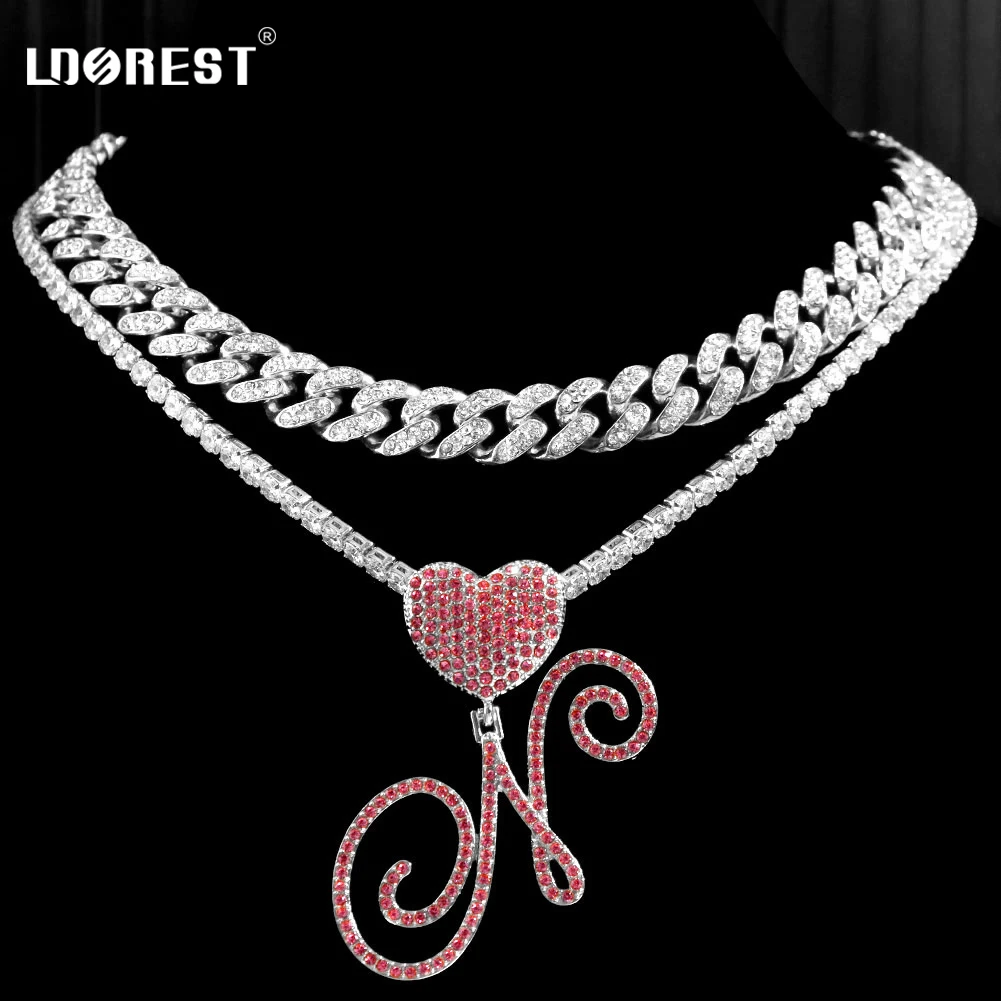 

Iced Out Shiny Crystal Cursive Letters Pendant Necklace Women Men Punk 4mm Zircon Tennis Chain Choker Necklaces Charm Jewellery