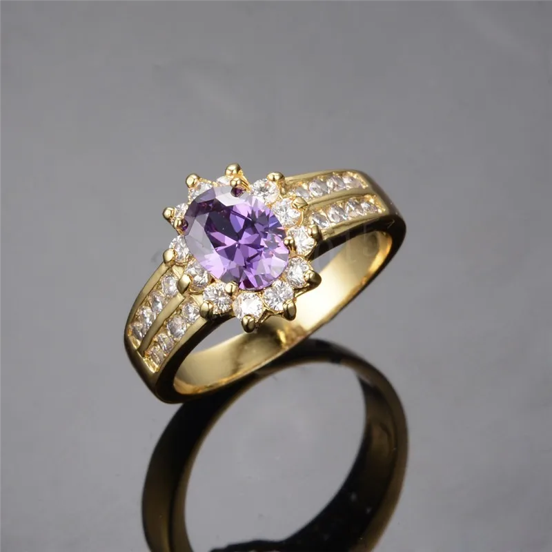 

Punk Female Purple Oval Crystal Jewelry Cute Gold Color Wedding Rings For Women Boho Bride Flower Engagement Valentines Day Gift