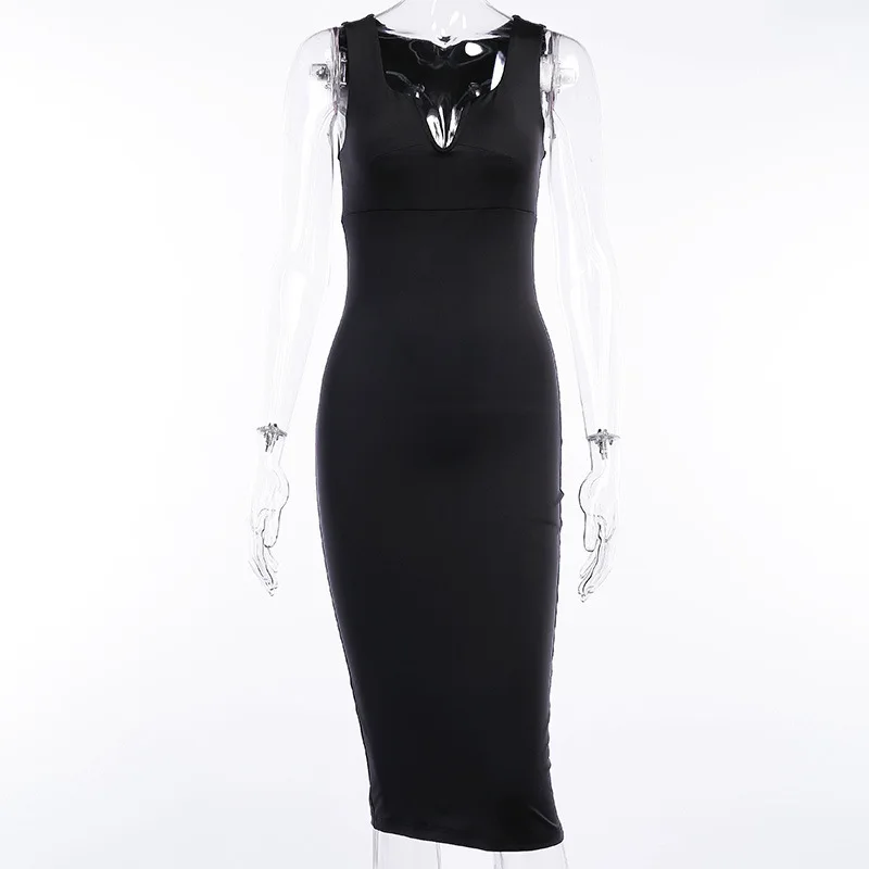 Женское платье карандаш Forefair однотонное облегающее средней длины с v образным