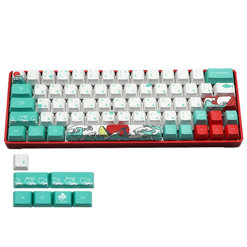 Русский Японский 71 ключ морской Коралл Ukiyo e Keycap краситель Сублимация OEM профиль
