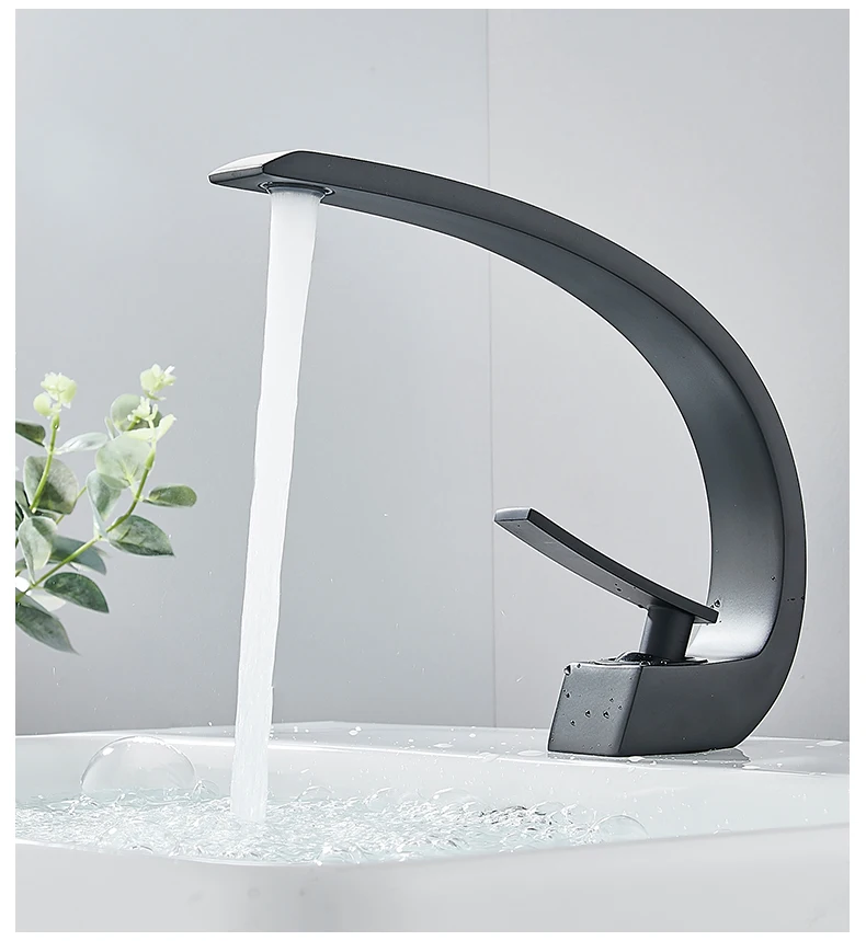 

Матовый черный высококачественный смеситель для раковины в ванной комнате смеситель для раковины белый хромированный изогнутый дизайнерс...