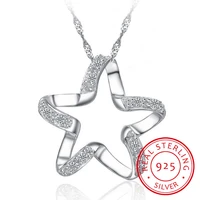 925 sterling silver five pointed star cubic zirconia crystal pendant necklace fashion starfish cz jewelry for anniversary gift
