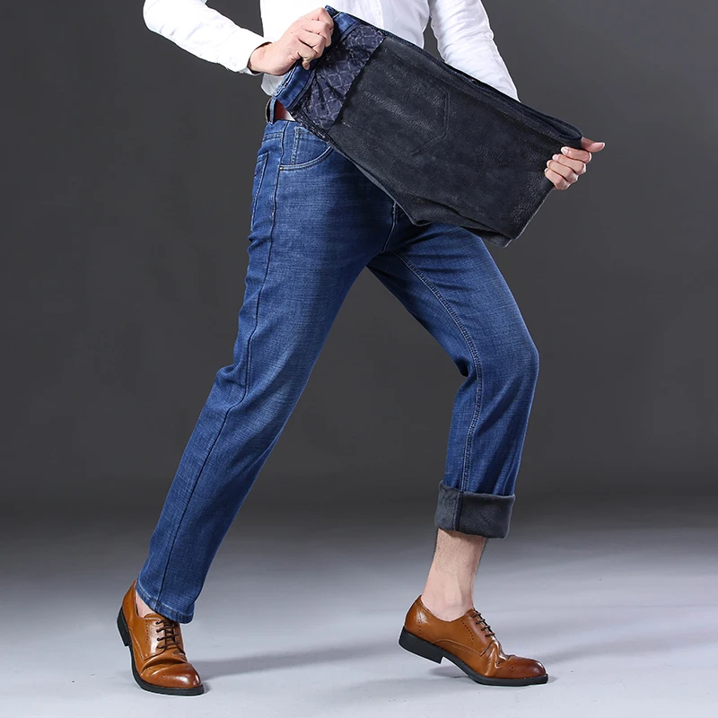 KSTUN зимние джинсы для мужчин мужские классические прямые синие стрейчевые