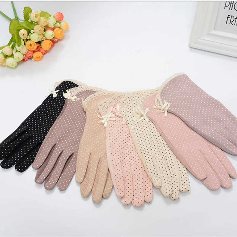 

Sun Protection Gloves Cotton Summer Gloves For Women Dot Bow women's Thin Female Drive Gloves Suncreen Slip-resistant