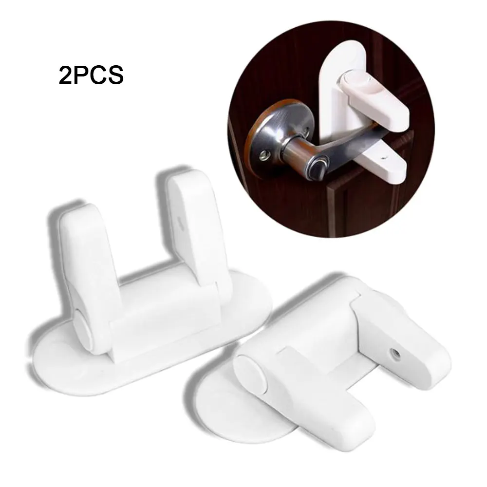 Cerradura de palanca de seguridad para ni&ntilde;os, manijas autoadhesivas de protecci&oacute;n, antiapertura, 2 piezas-0
