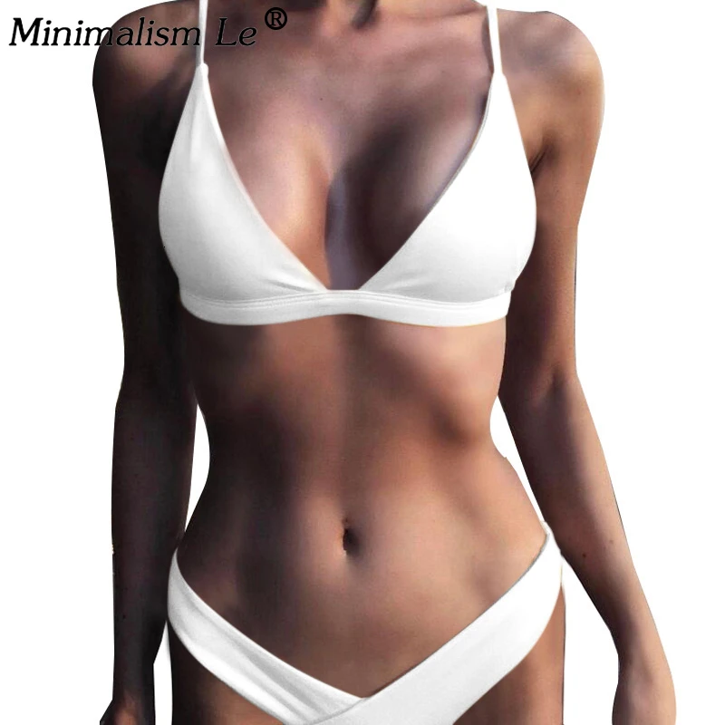 Женский Одноцветный комплект бикини сексуальный треугольный купальник низкая