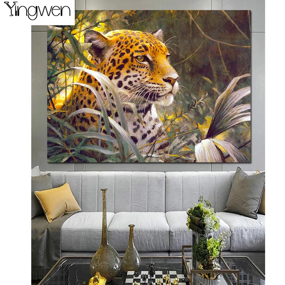 

5D DIY Jungle Leopard Portrait Diamond Painting Cross Stitch Wall Diamond Embroidery Handmade Full Round Square Drill Home Decor