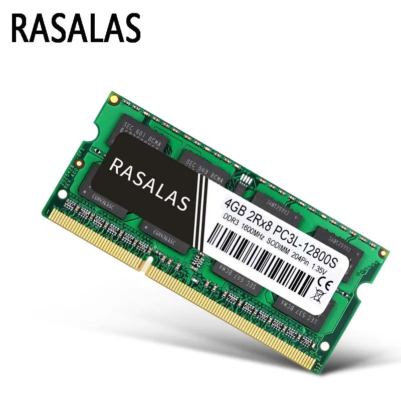 Rasalas 4GB RAM DDR3 2Rx8 PC3L-12800S 1600Mhz SO-DIMM 4GB 1,35 V 1,5V Notebook 204Pin Laptop oпераная карта памяти
