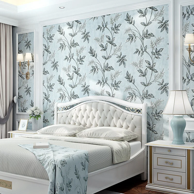 American country retro nostalgic non-woven fabric 3d three-dimensional low price blue mosaic wallpaper living room bedroom |