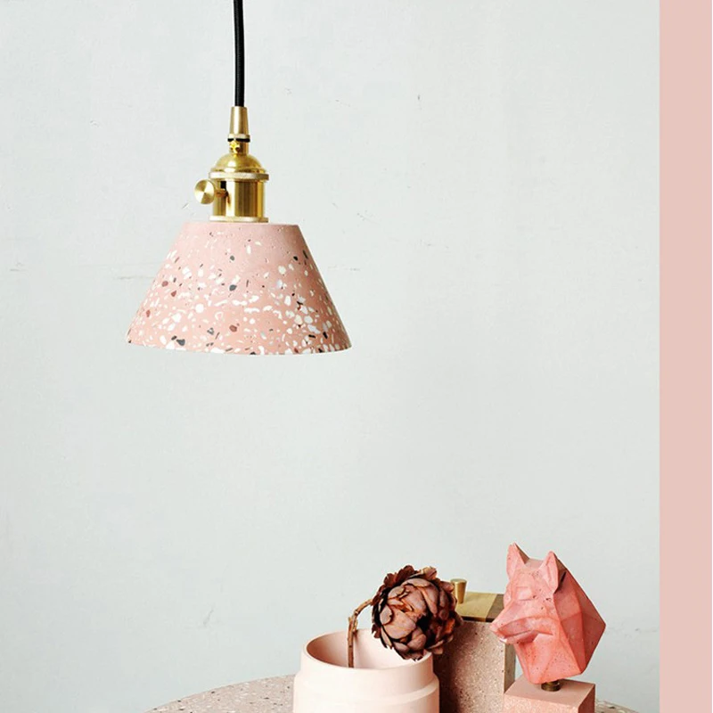 

E27 Terrazzo Copper Pendant Light Nordic Modern Simple Creative Living Room Bedroom Bedside Hanging Lamp for Hotel Bar Cafe Shop