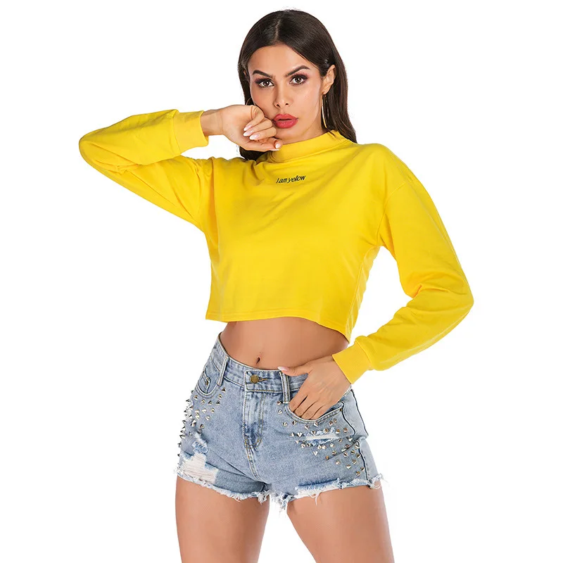 Детский Однотонный женский короткий свитшот с надписью и вышивкой уличная