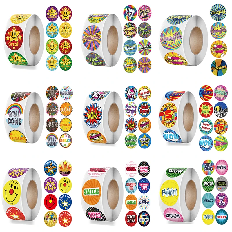 

500pcs Reward Stickers for Kids 8 Designs Inspirational English Scrapbooking Decoration Labels Students Kids Stationery Stickers