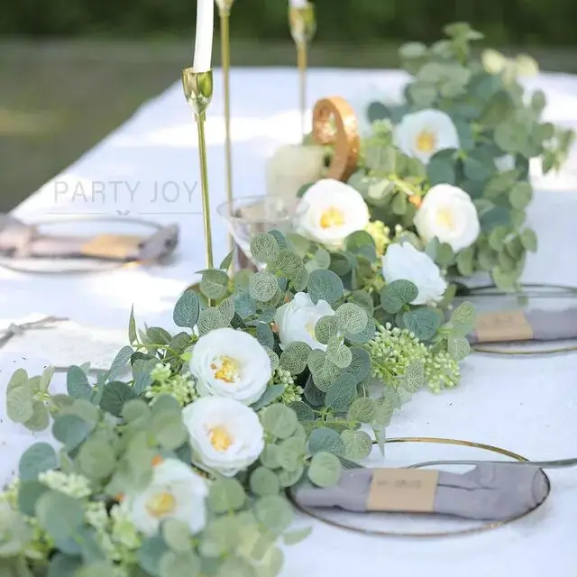 

PARTY JOY 2M Artificial Flowers Plants Fake Eucalyptus Vine Garland Hanging for Wedding Home Office Party Garden Craft Art Decor