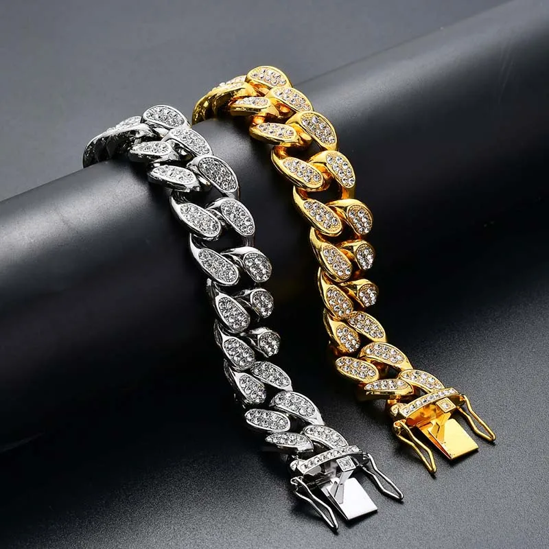 MISSFOX Full Diamond Luxury Men's Bracelet Golden Hip Hop Special Design 20cm High Quality For Male Party New Year Gifts 2020 |