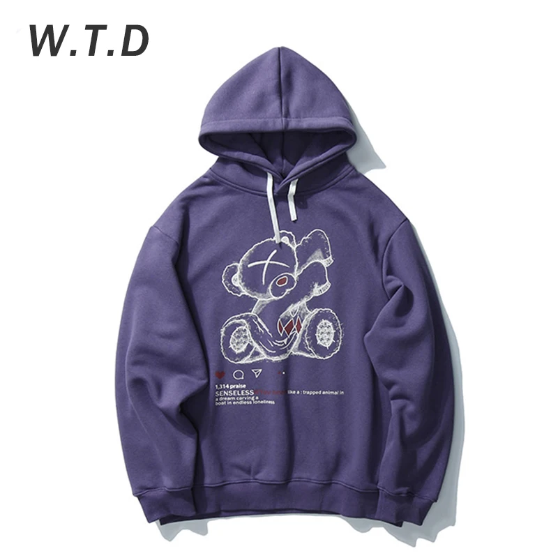 WTD 2020 Мужская толстовка индивидуальная Мода с принтом медведя хип хоп