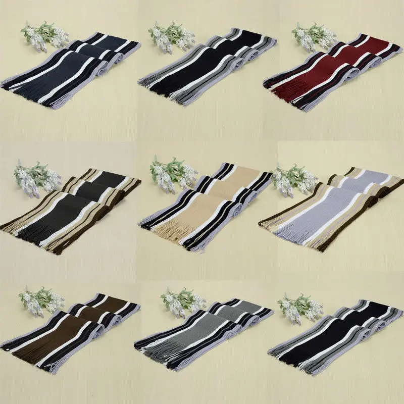 Новый Мужской винтажный кашемировый шарф зимняя теплая мягкая бахрома полосатая