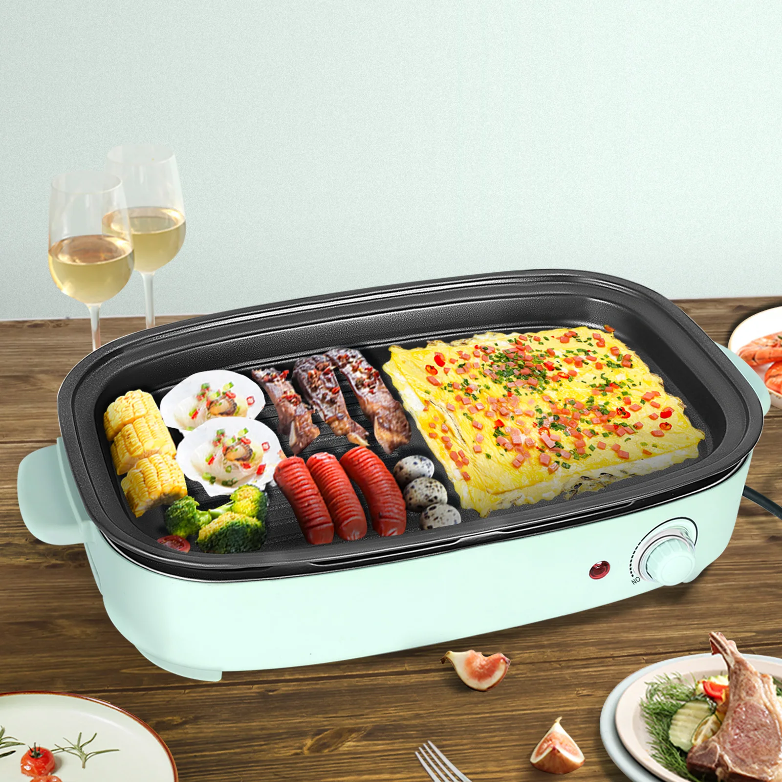 구매 다기능 전기 그릴, 냄비 3 In 1 실내 비 스틱 전기 냄비 및 철판 EU/US 플러그 재고 있음