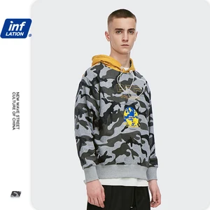 INFLATION 2021 Новые камуфляжные мужские толстовки уличная мода Лоскутные толстовки с капюшоном Мужские 100% хлопковые камуфляжные толстовки 9685W
