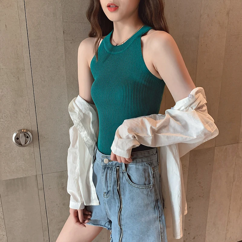 Женский трикотажный жилет однотонный топ без рукавов из ледяного шелка летние