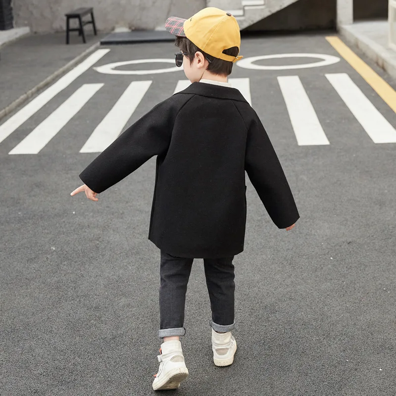 Длинное черное пальто для мальчиков 3 -12 лет школьная детская одежда