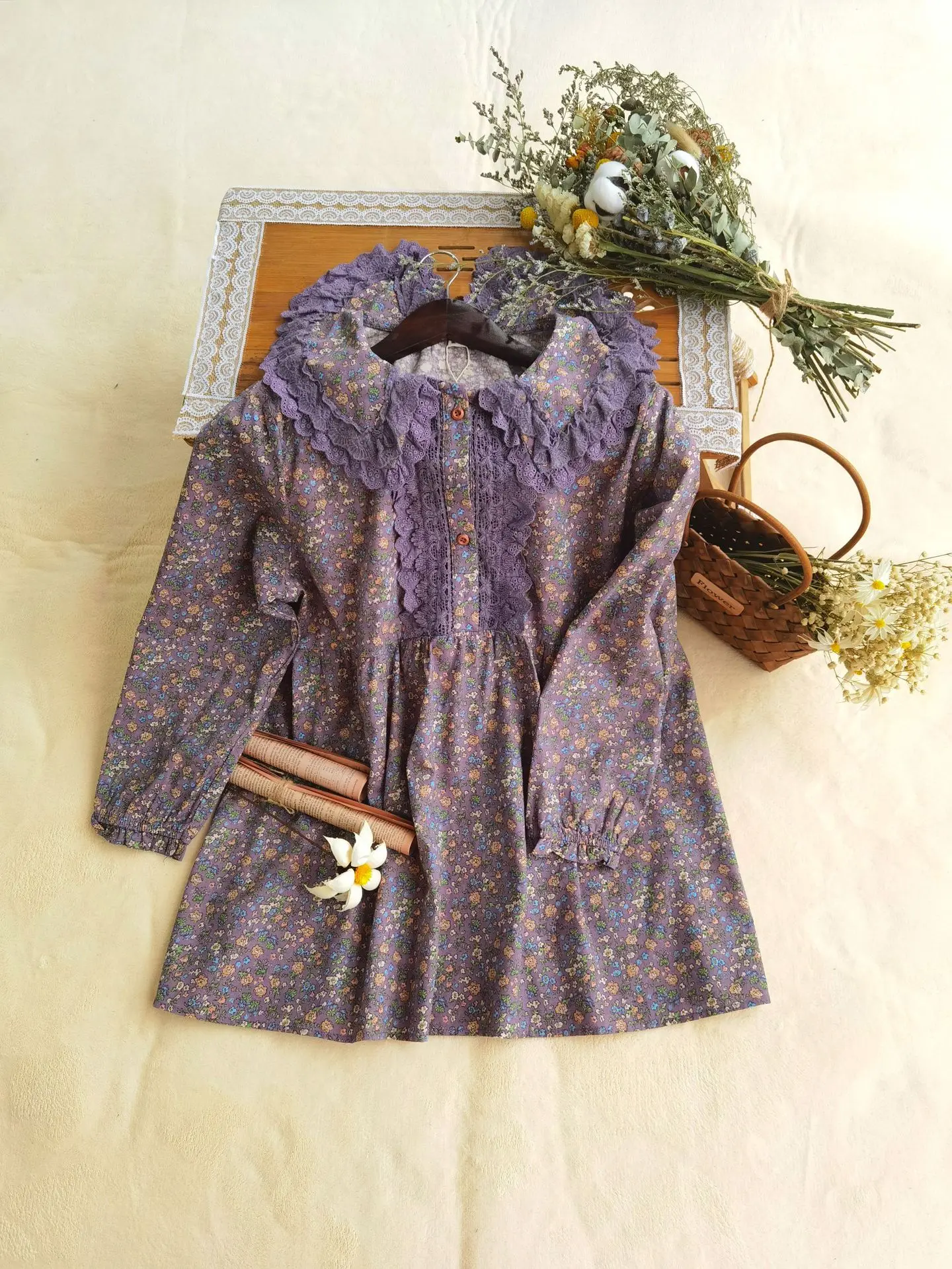 

Mori Japan Style floral shirt women Top loose long sleeve pullover tops female daily wear MD21321