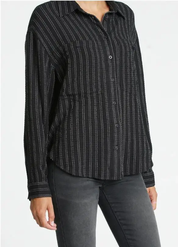 

Loose Thin Thick Double Pocket Striped Long Sleeve Shirt Women Blouse Fall 2020 Women Clothing