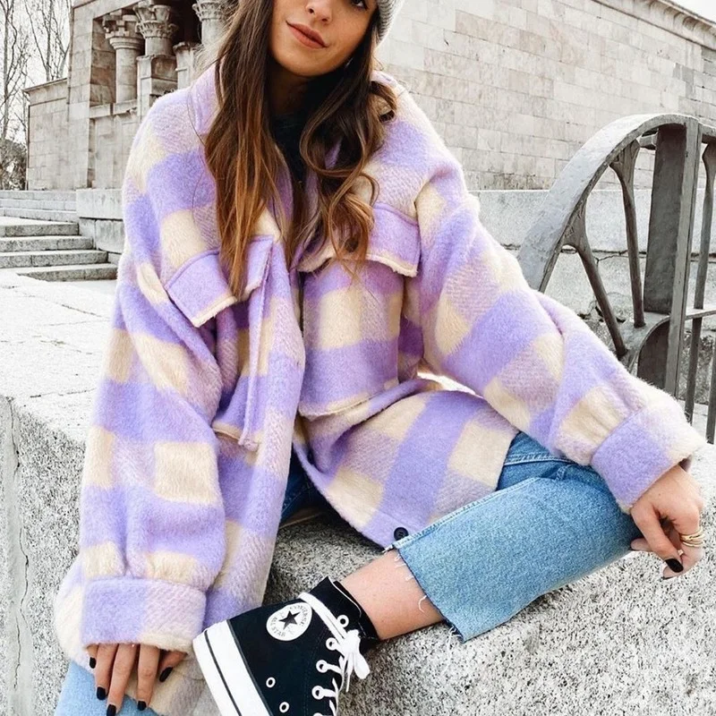 

Spring Single-sided Plaid Coat Fall Jacket For Women Autumn wool coat