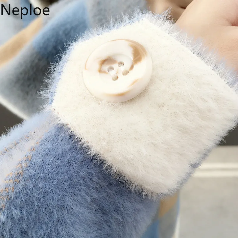 Neploe имитация воды плед пальто кардиган для женщин 2020 осень зима новый свободный