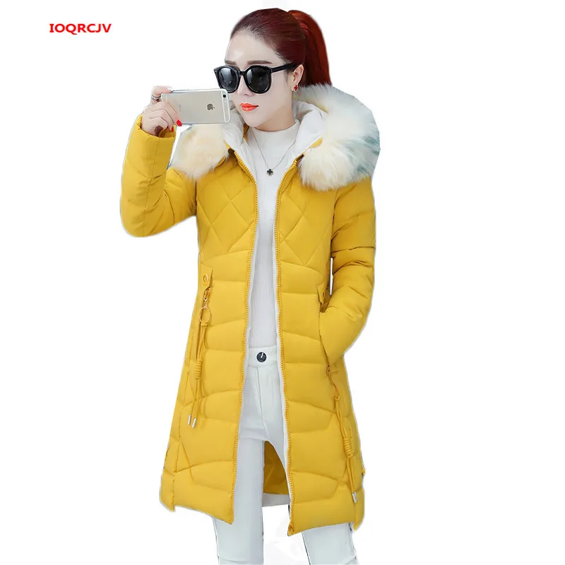 Women's Winter Jacket Artificial Large Fur Collar Hooded Female Coat Slim Cotton-padded Long Outerwear Parka 1211 | Женская одежда